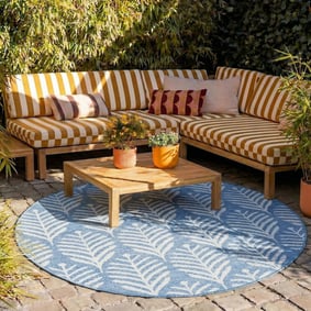 Rond buitenkleed - Summer Leaves Blauw