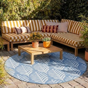 Rond buitenkleed - Summer Leaves Blauw