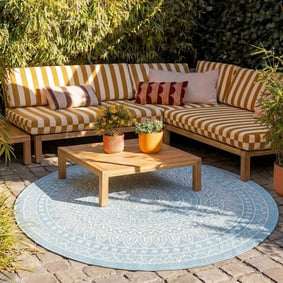 Rond Buitenkleed - Summer Azteca Lichtblauw