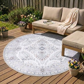 Rond vintage buitenkleed - Santo Flora Wit