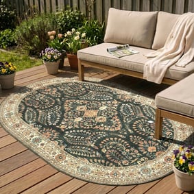 Ovaal vintage buitenkleed - Santo Flora Donkergroen