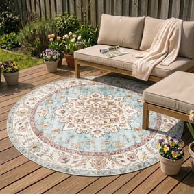 Rond vintage buitenkleed - Santo Medaillon Lichtblauw