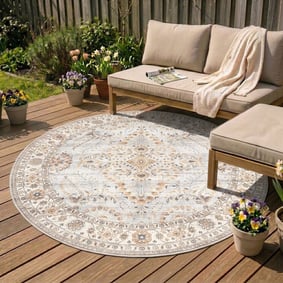 Rond vintage buitenkleed - Santo Flora Lichtgrijs