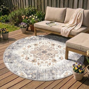 Rond vintage buitenkleed - Santo Mandala Blauw/Grijs