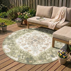 Rond vintage buitenkleed - Santo Mandala Groen