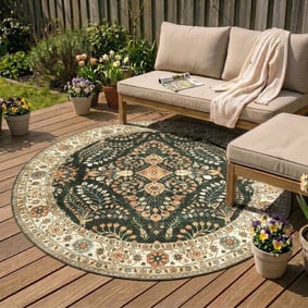 Rond vintage buitenkleed - Santo Flora Donkergroen 