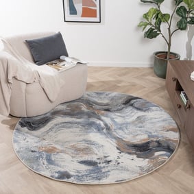 Rond abstract vloerkleed - Xavier Wave Blauw/Grijs
