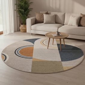 Rond wasbaar vloerkleed - Misha Blocks Multicolor