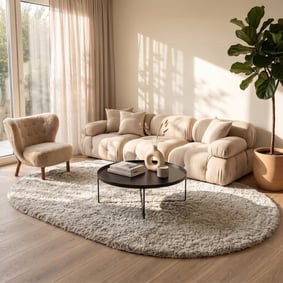 Ovaal Shaggy vloerkleed - Blaze Beige/Grijs