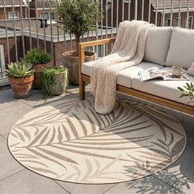 Rond jute buitenkleed - Nomad Leaves Creme