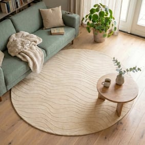 Rond Scandinavisch vloerkleed - Charm Waves Beige