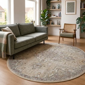 Rond oosters vloerkleed - Leyla Medaillon Taupe
