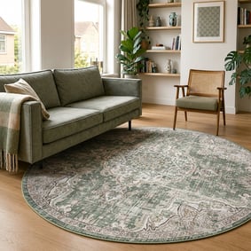 Rond oosters vloerkleed - Leyla Medaillon Groen