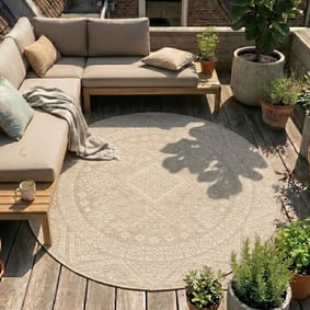 Rond jute buitenkleed - Atlas Aztec Bruin/Creme 