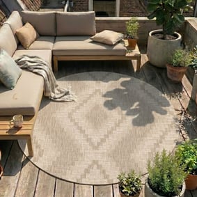 Rond jute buitenkleed - Atlas Diamond Bruin/Creme 