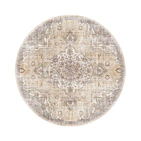 Rond oosters vloerkleed - Leyla Medaillon Taupe - product
