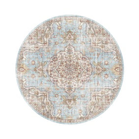 Rond oosters vloerkleed - Leyla Medaillon Lichtblauw - product