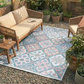Bohemian buitenkleed - Vedra Tile Blauw