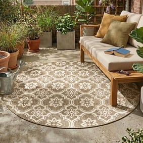 Rond buitenkleed - Rio Flower Beige