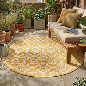 Rond buitenkleed - Rio Flower Geel