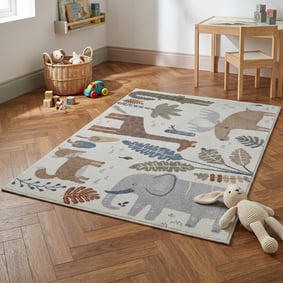 Wasbaar kindervloerkleed - Mace Animals Creme