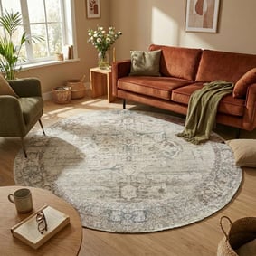 Rond vintage vloerkleed - Kyra Medaillon Taupe