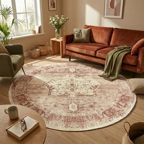 Rond vintage vloerkleed - Kyra Medaillon Roze
