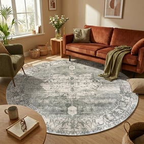Rond vintage vloerkleed - Kyra Medaillon Groen