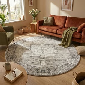 Rond vintage vloerkleed - Kyra Medaillon Creme