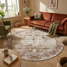Rond vintage vloerkleed - Kyra Medaillon Bruin