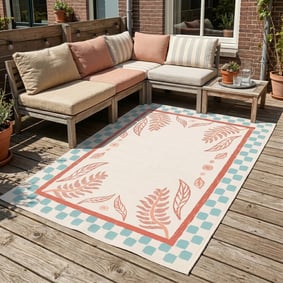 Buitenvloerkleed - Oasis Leaves Blauw/Rood