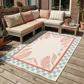 Buitenvloerkleed - Oasis Leaves Blauw/Rood