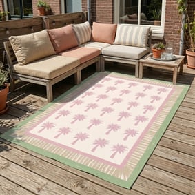Buitenvloerkleed - Oasis Palm Roze/Groen