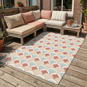 Buitenvloerkleed - Oasis Shell Blauw/Rood