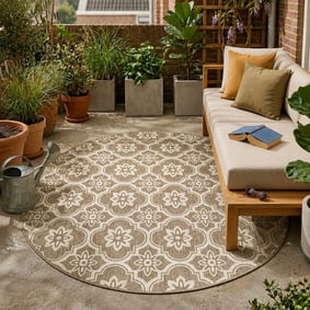 Rond buitenkleed - Rio Flower Beige