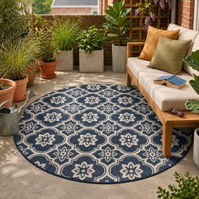 Rond buitenkleed - Rio Flower Blauw