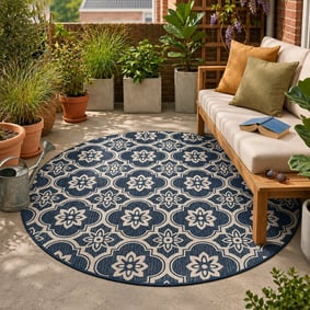 Rond buitenkleed - Rio Flower Blauw