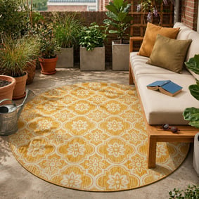 Rond buitenkleed - Rio Flower Geel
