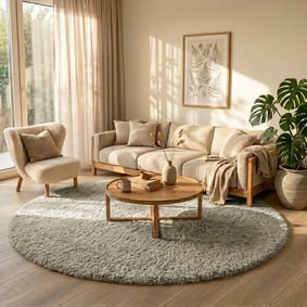 Rond Shaggy vloerkleed - Blaze Beige/Grijs