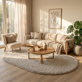 Ovaal Shaggy vloerkleed - Blaze Beige/Grijs