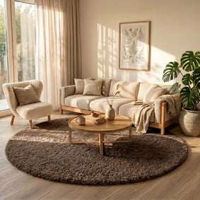 Rond Shaggy vloerkleed - Blaze Taupe