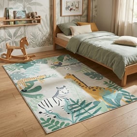 Kindervloerkleed - Jungle Giraffe Beige