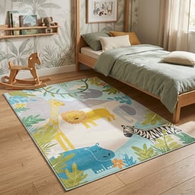 Kindervloerkleed - Jungle Leeuw Multicolor