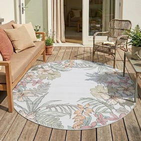 Rond buitenkleed bloemen - Poppy Creme