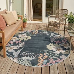 Rond buitenkleed bloemen - Poppy Groen