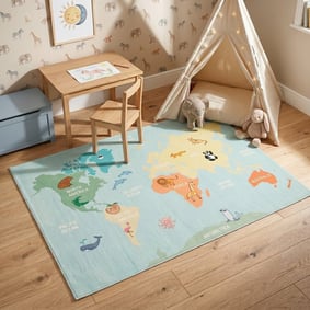 Kindervloerkleed - Globe Lichtblauw