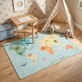 Kindervloerkleed - Globe Lichtblauw