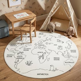 Rond kindervloerkleed - Globe Crème