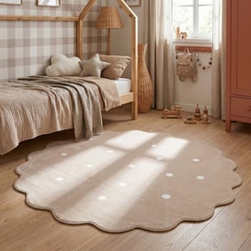 Rond wasbaar vloerkleed - Cloudy Stippen Beige