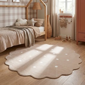 Rond wasbaar vloerkleed - Cloudy Stippen Beige